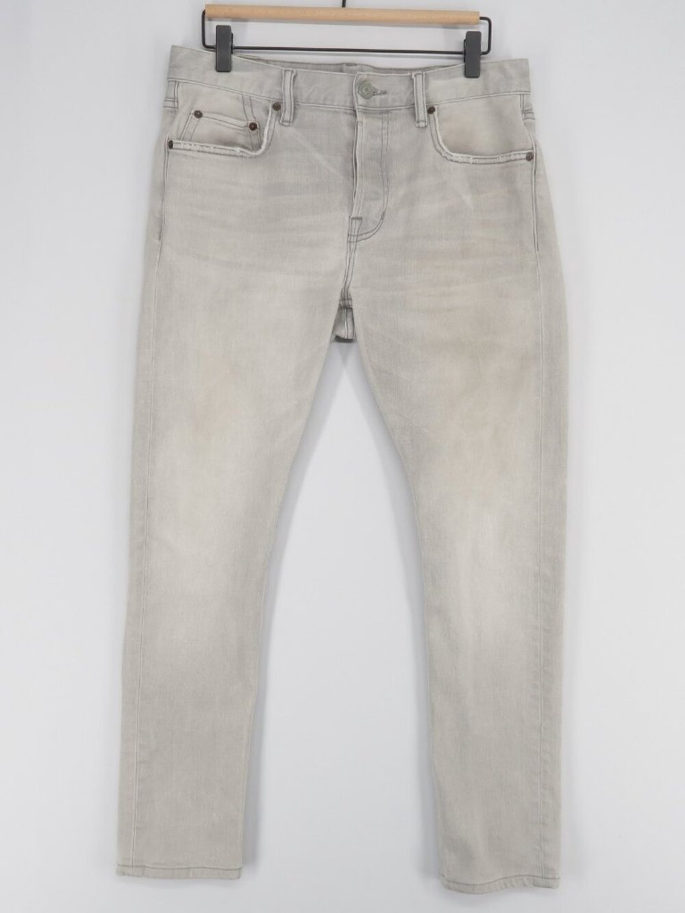 AllSaints Cigarette Jeans Mens 32 Gray Skinny Tapered Button Fly Stretch Denim
